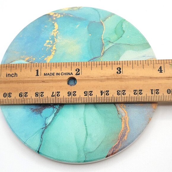 Lahome Small But Mighty Blue Gold Marble Effect Coasters with Cork Bottoms 4" - Picture 3 of 7